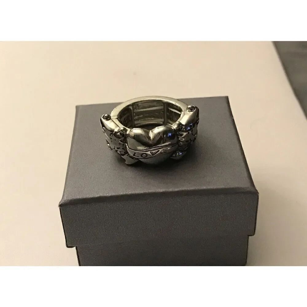 New~Trendy Silver Heart & Love Wide Stretch Ring